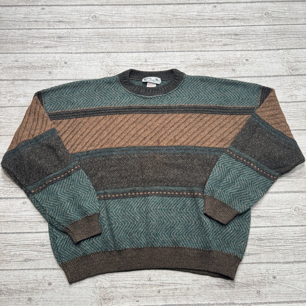 Vintage 90s Grandpa Sweater Mens XL Multicolor Geometric Knitted Pullover Canada